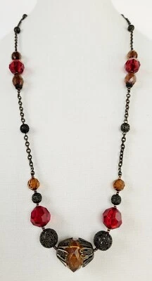 Collar De Colección AVON SIN RESERVA Antiguo Tono Dorado Cadena Cornalina Filigrana Acrílico Cuentas Foto 1 de 4