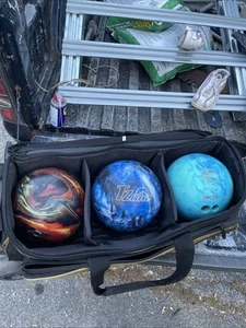 Storm 3 Ball Bag W/ Three Balls Hunter TZone & Brunswick Thurston Great Shape - Picture 1 of 19