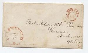 1852 Clarksfield OH red CDS fancy paid IIIC rate handstamp stampless cover k.542 - Picture 1 of 3