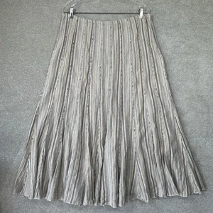 Per Una M&S Midi Skirt Women’s Linen Blend Beige Stripes Fit & Flare Size Uk14 R - Picture 1 of 8