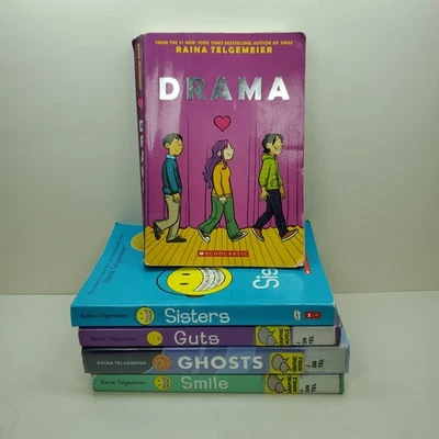 Raina Telgemeier Graphic Novels Lot of 5 Smile Drama Sisters Ghosts Guts PB HC Foto 1 de 4