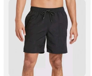 NWT Goodfellow & Co 7" Swim Shorts Solid Black L Nylon UPF 50+ Trunks Target NEW - Picture 1 of 3