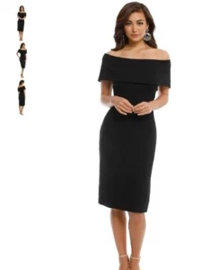 Carla Zampatti Size 12 Off the shoulder Black Sabrina Sheath Dress RRP $699 - Picture 1 of 8
