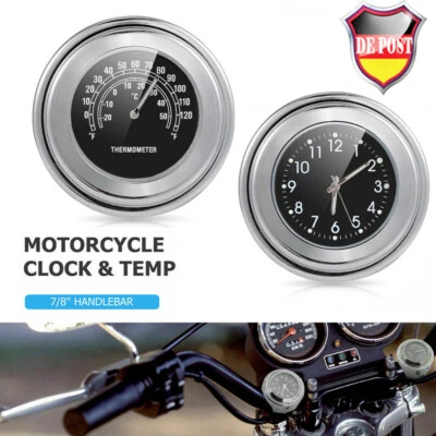 Paar Motorrad Wasserdicht Lenkeruhr Thermometer Motorraduhr Uhren 7/8" 1''Lenker - Bild 1 von 4