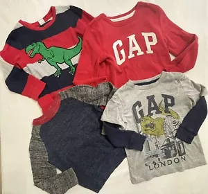 Lot of 4-GAP Boys XS, 5T Long Sleeve Shirt Pullover Sweater Logo Dinosaur Red - Picture 1 of 23