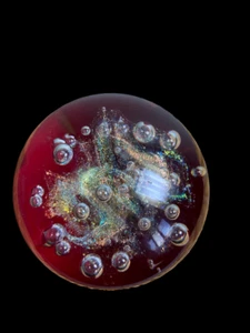 Ron Schuster Studios Art Glass Paperweight Glitter Swirl Red Signed SGS 05 USA - Picture 1 of 12