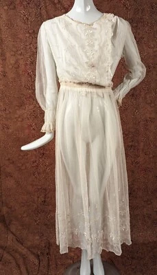 VESTIDO DE TÉ EDUARDIANO BORDADO RED CON MANGAS DE RED + PUÑOS ACANALADOS Foto 1 de 4