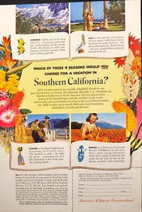 1949 Southern California All-Year Club 4 Seasons Vacations Vintage Print Ad - Bild 1 von 6