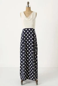 Moulinette Soeurs Anthropologie Womens Polka Dot Silk Dress White Blue Size 10 - Picture 1 of 8
