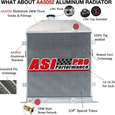 3 Row Radiator For 1942-48 Ford Super Deluxe Model 2 GA Special Model 21 A 3.6L Foto 1 de 4