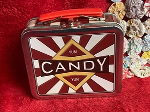Vtg Yum Yum Candy Lunch Box Tin Small with Striped Design - Picture 1 of 5