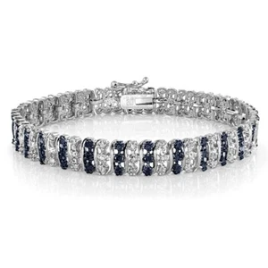 1.00ct TDW Blue & White Diamond S Pattern Tennis Bracelet in Brass - Picture 1 of 3