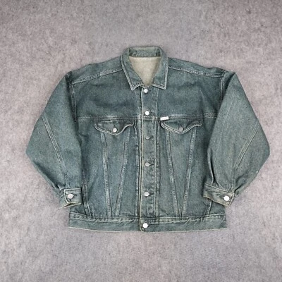 Jaqueta jeans vintage GUESS masculina GG verde caminhoneiro Georges Marciano feita nos EUA anos 90 - Imagem 1 de 4