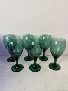 6 Libbey Glass Juniper Green Teardrop Water Wine Goblets Gold Rim - Picture 1 of 13