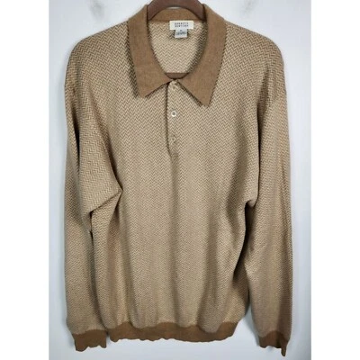 Barneys New York Hombre Talla Suéter XL Tostado y Marfil Seda/Cachemira 1/4 Abotonado Foto 1 de 4