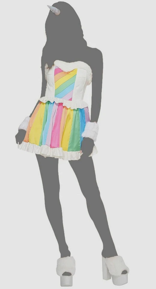 $117 Melonhopper Women's White Rainbow Unicorn Halloween Costume Dress Size S - Image 1 of 1