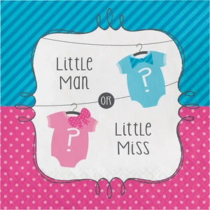 Gender Reveal Napkins Little Miss Little Man 16ct Lunch Napkins Party Supplies - Picture 1 of 2