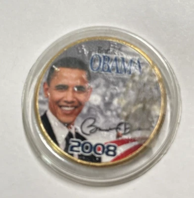 2008 Barack Obama Gold Plated Colorized Genuine US Kennedy Half Dollar C1 - Image 1 of 2