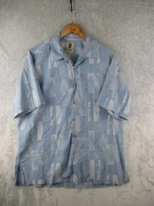 Tori Richard Button Up Shirt Men Size L Floral Hawaiian Cotton Lawn Blue - Picture 1 of 12