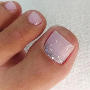 Press on Toenails Shiny Light Purple Fake Toe Nails Square False Toenails - Picture 1 of 9