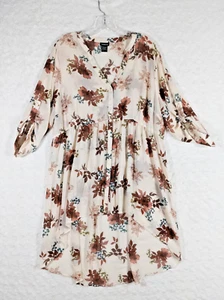 Torrid Tunika Damen Größe 1 cremeweiß Babydoll Chiffon High-Low Top Blumenmuster durchsichtig - Bild 1 von 8