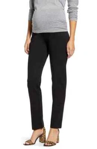 Angel Maternity Straight Leg Maternity Trousers Pants Cotton Stretch Black LG - Picture 1 of 6