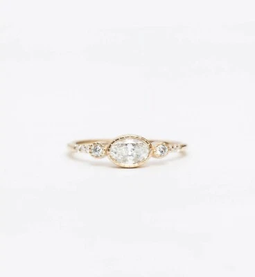 Antique 2 Ct Oval Cut Moissanite Engagement Wedding Ring 14K Solid Yellow Gold - Image 1 of 4