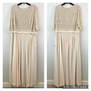 Mac Duggal 9180 Beaded Bodice Chiffon Gown Nude 18 - Picture 1 of 9