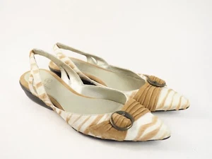 Cole Haan Tan & Cream Zebra Striped Pointed Toe Slingback Shoes, Size 7 (US) - Picture 1 of 11