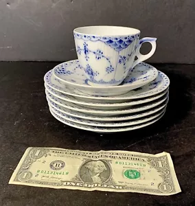 6 Royal Copenhagen BLUE FLUTED HALF LACE Bread Butter Plates 575 & Cup & Saucer - Picture 1 of 9