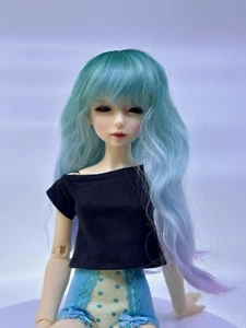 BJD 6-7 Synthetic Wig Teal/Lavender Long Wavy - Picture 1 of 4