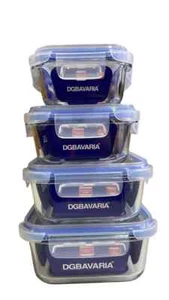 Contenitori Rettangolari In Vetro Con Coperchio Ermetico Per Alimenti set 4 pz. - Foto 1 di 7