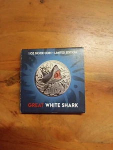 1 Unze Silber Grosser Weißer Hai  Australien 2021 Coloriert Limitiert  - Bild 1 von 3