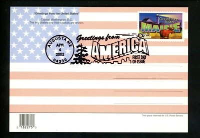 US FDC 2002 Greetings America #3579 Maine ME Flag Map Large Letter Postcard - Image 1 of 2