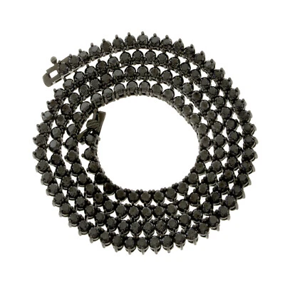 Collar de cadena de tenis de circonita cúbica corte redondo de 3 mm con acabado negro de plata de ley 925 Foto 1 de 4