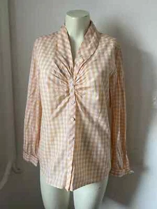 Eterna Ruched Blouse Gingham Peach Size 10 Sk2424 - Picture 1 of 4