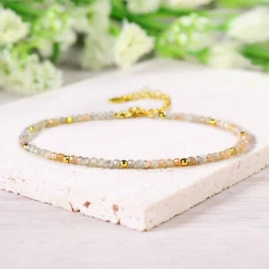 Natural Peach Sunstone Healing Reiki Crystal Minimalist Dainty Luck Bracelet - Picture 1 of 4