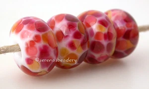 WHITE MOODY PINK Fritte * Handarbeit Lampwork Glasperlen TANERES sra rosa orange - Bild 1 von 5