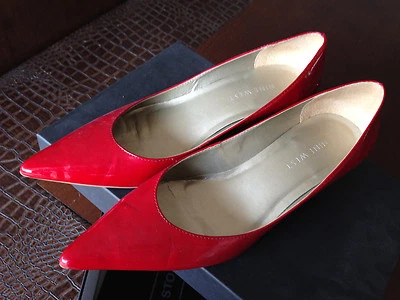 Auténtico. Zapatos de salón de cuña puntiagudos de charol rojo Nine West Naiver EE. UU. 6 Foto 1 de 4