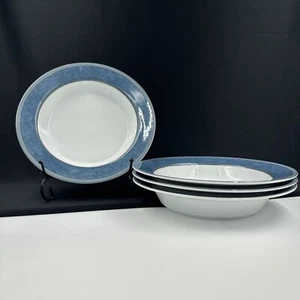 Dansk Gridworks Blue ( Bands & Squares Rim ) Set of (4) 8 6/8” Bowls Portugal - Picture 1 of 18