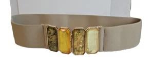 BCBG Max Azria Womens Belt Elastic Embellished Stone Tan Beige M/L Stretch - Picture 1 of 14