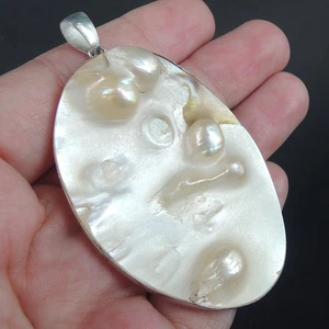 925 Sterling Silver Large Blister Mother of Pearl Pendant Jewellery BMOP-41 - Picture 1 of 7