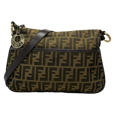 Auth FENDI Zucca 8BT190 Brown Black Jacquard Leather Shoulder Bag - Image 1 of 4