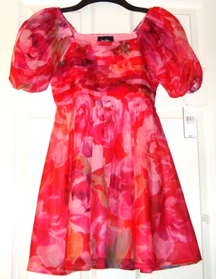 全新带标签 Amy Byer 女孩 8 码派对礼服 - 红色/粉红色花卉,填充袖,可爱!! — 第 1/2 张图片