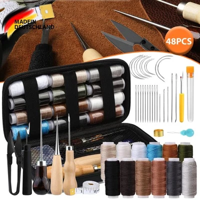 48-Teiliges Leder Werkzeug Set Nadel Sattler Handwerk nähen Locher Mit Nähnadel - Bild 1 von 4