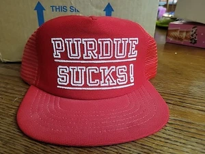 Vintage Snapback Trucker Hat PURDUE SUCKS red & White Iu Fan - Picture 1 of 5