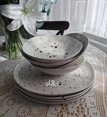 next Seattle organic shape black & white Textured Dinner Set 12 pcs - Image 1 of 4