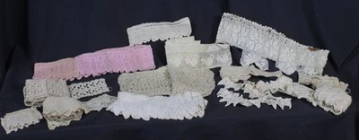 Big Lot Vtg Tatting Trims Crochet Bits Set Ivory Ecru Old Estate Find Handmade - Image 1 of 4