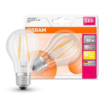 Osram LED Filament Leuchtmittel Birnenform 6W = 60W E27 klar 827 warmweiß 2700K - Bild 1 von 4