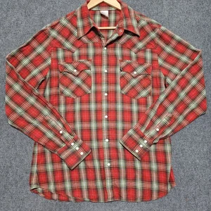 True Religion Shirt Mens XL Red Plaid Western Pearl Snap Cowboy Rodeo Flannel - Picture 1 of 17